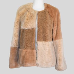 ZARA TRF COLLECTION Women's Faux Fur Patchwork Jacket Brown / Cream Size M